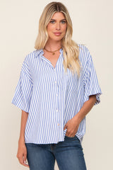 Blue Striped Button Down Top