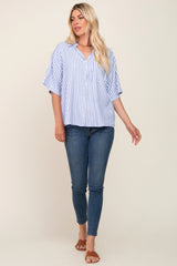 Blue Striped Button Down Top