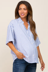 Blue Striped Button Down Maternity Top