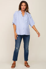 Blue Striped Button Down Maternity Top