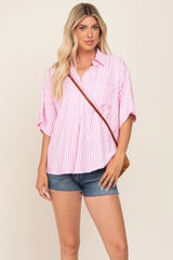 Pink Striped Button Down Top