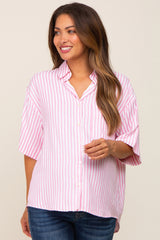 Pink Striped Button Down Maternity Top