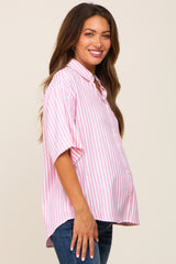 Pink Striped Button Down Maternity Top