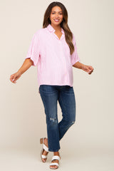 Pink Striped Button Down Maternity Top