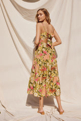 Light Olive Floral Tiered Maternity Dress