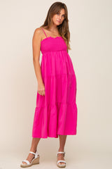 Fuchsia Smocked Open Back Tiered Midi Dress