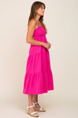 Fuchsia Smocked Open Back Tiered Midi Dress