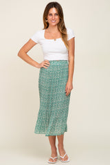 Green Floral Pleated Midi Skirt