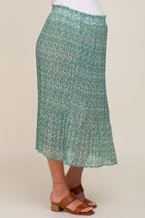 Green Floral Pleated Maternity Midi Skirt