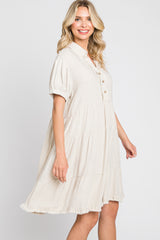 Cream Tiered Collared Linen Dress