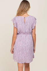 Lavender Striped Flutter Sleeve Tied Waist Maternity Dress