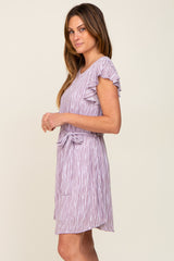 Lavender Striped Flutter Sleeve Tied Waist Dress