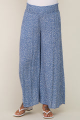 Blue Dotted Smocked Waist Maternity Pants