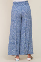 Blue Dotted Smocked Waist Maternity Pants