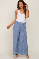 Blue Dotted Smocked Waist Maternity Pants