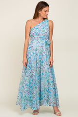 Green Floral Chiffon One Shoulder Maternity Maxi