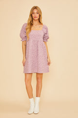 Lavender Floral Textured Square Neck Babydoll Maternity Dress