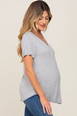 Grey V-Neck Maternity Tee