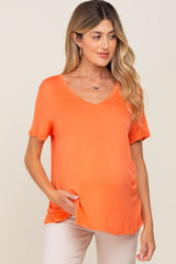 Orange V-Neck Maternity Tee