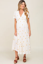 Cream Floral Embroidered Tiered Maternity Maxi Dress