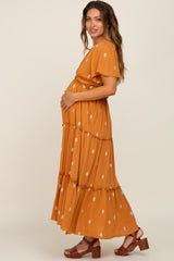 Camel Floral Embroidered Tiered Maternity Maxi Dress