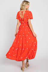 Red Floral Embroidered Tiered Maxi Dress