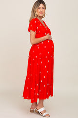 Red Floral Embroidered Tiered Maternity Maxi Dress