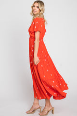 Red Floral Embroidered Tiered Maxi Dress