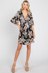 Black Floral Deep V-Neck Maternity Dress