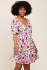 Plum Floral Tiered Back Tie Maternity Dress