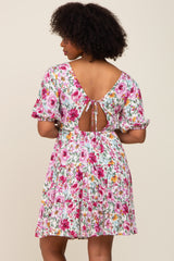 Plum Floral Tiered Back Tie Dress