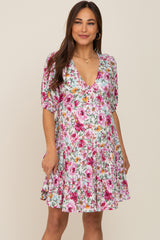 Plum Floral Tiered Back Tie Maternity Dress