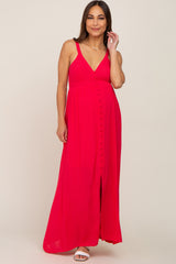 Fuchsia Button Front Accent Maternity Maxi Dress