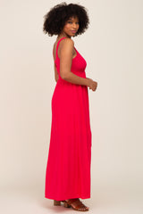 Fuchsia Button Front Accent Maxi Dress