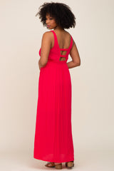 Fuchsia Button Front Accent Maxi Dress