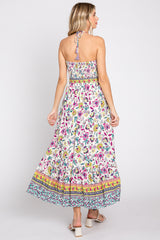 Multicolor Floral Halter Waist Tie Midi Dress