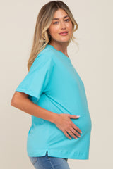 Aqua Oversized Rolled Short Sleeve Maternity Top