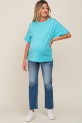 Aqua Oversized Rolled Short Sleeve Maternity Top