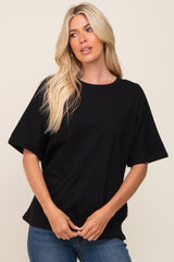 Black Oversized Rolled Short Sleeve Maternity Top