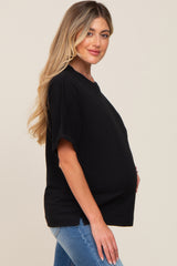 Black Oversized Rolled Short Sleeve Maternity Top