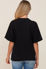 Black Oversized Rolled Short Sleeve Maternity Top