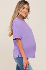 Lavender Oversized Rolled Short Sleeve Maternity Top