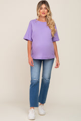 Lavender Oversized Rolled Short Sleeve Maternity Top