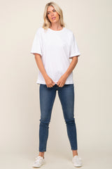 White Oversized Rolled Short Sleeve Top