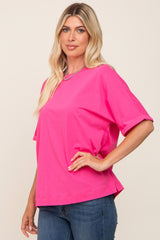 Fuchsia Oversized Rolled Short Sleeve Top