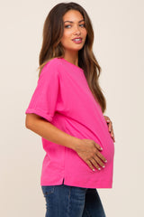 Fuchsia Oversized Rolled Short Sleeve Maternity Top