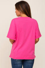 Fuchsia Oversized Rolled Short Sleeve Maternity Top