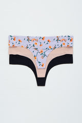 Multi-Color Floral Seamless Thong Underwear Set