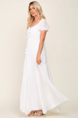 White Cinched Tie Waist Maxi Dress