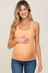 Peach Sleeveless Ribbed Maternity Top